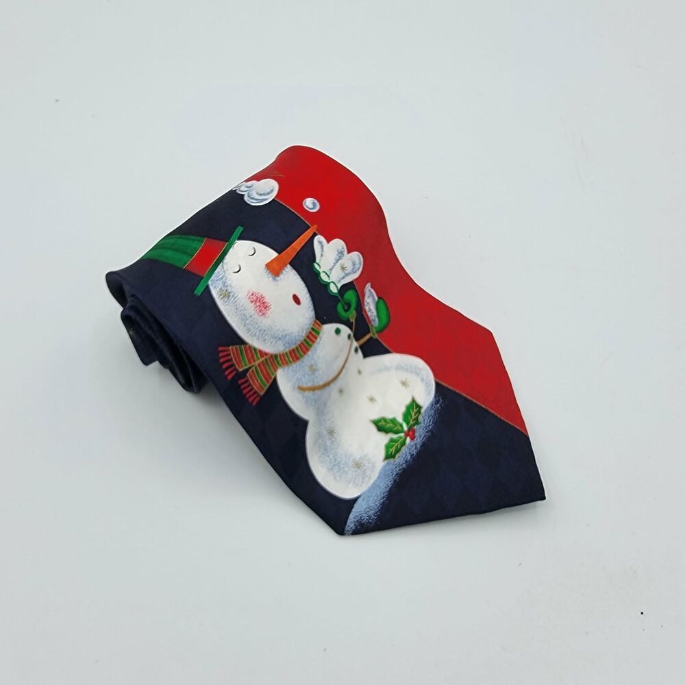 Hallmark Cool Yule Christmas Necktie Men's Red Blue Tie snowman size 58 x 3.75